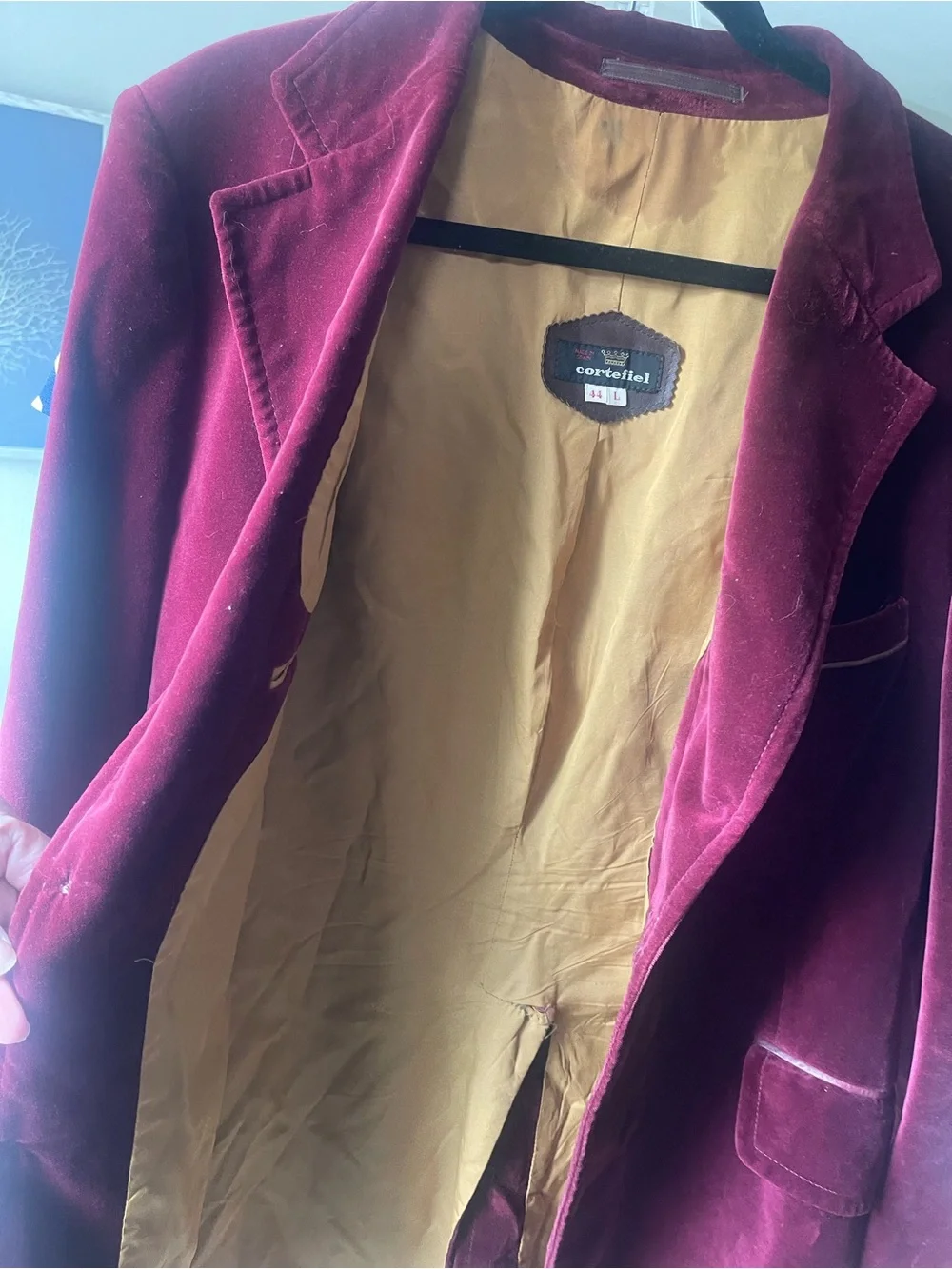 Vintage 1960’s/1970’s Cortefiel Velvet Smoking Jacket Blazer, Burgundy, 44/L